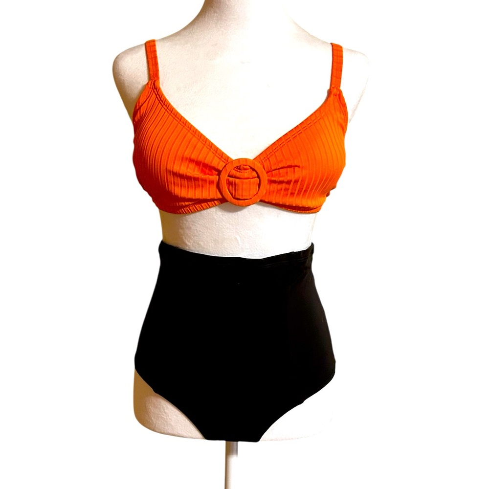 Orange and Black High-Waisted Bikini